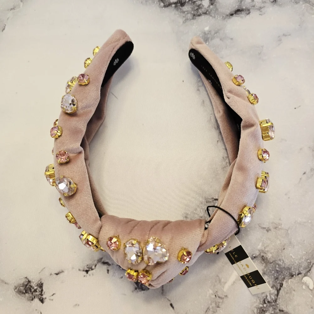Lele Sadoughi Birthstone JUNE - Heart Crystal Velvet Headband Alexandrite Pink